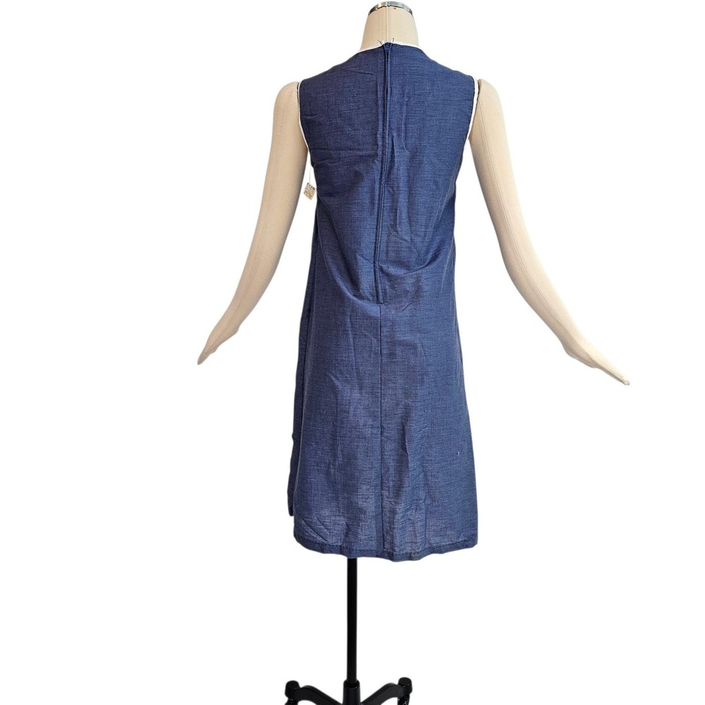 Vintage DEADSTOCK 1960s Dress Shift Dusty Blue Empire Waist Strawberry Print NWT - Picture 7 of 10